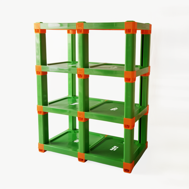 crystalou_is_a_green_plastic_Pallet_Combined_Shelf_white_backgr_2e3dcb8d-b399-4287-99fe-ebfb638f1ad8